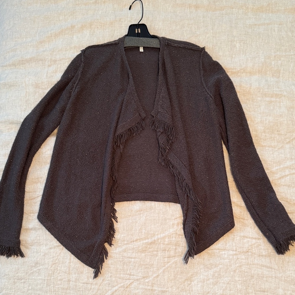 Joie Dark Brown w/ flecks Fringed Cardigan, s